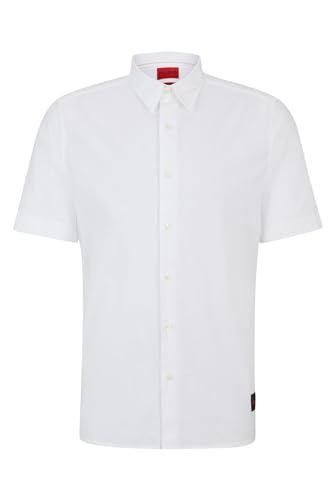 HUGO Herren Ebor Relaxed-Fit Hemd aus elastischem Baumwoll-Canvas Weiß L von HUGO