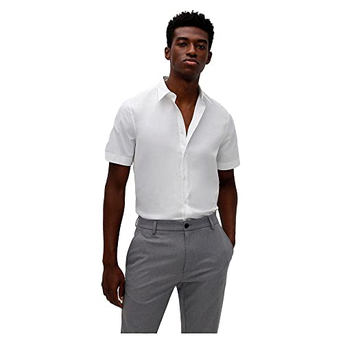 HUGO Herren Ebor Relaxed-Fit Hemd aus elastischem Baumwoll-Canvas Weiß S von HUGO