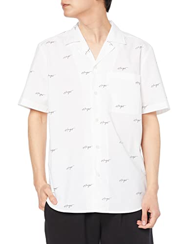 HUGO Herren Ellino Relaxed-Fit Hemd aus bedruckter Baumwoll-Popeline Weiß M von HUGO