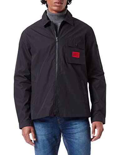 HUGO Herren Emmond Canvas-Overshirt aus Baumwoll-Mix mit Reißverschluss und Logo-Label Schwarz001 S von HUGO