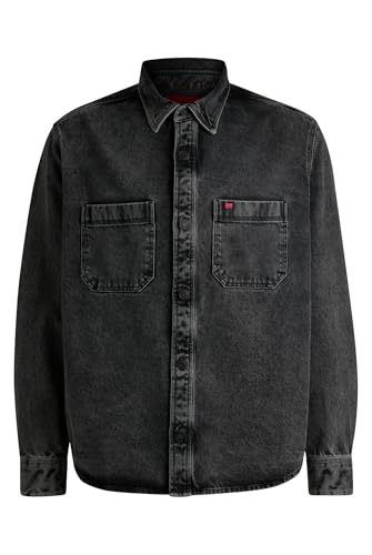 HUGO Herren Erato Oversized Jeanshemd mit aufgesetzten Taschen Anthrazit S von HUGO