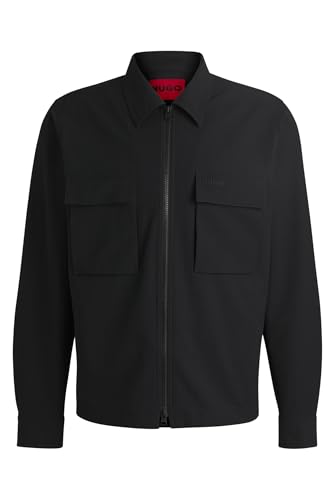 HUGO Herren Eselio Oversized Overshirt aus wasserabweisendem Seersucker Schwarz001 M von HUGO