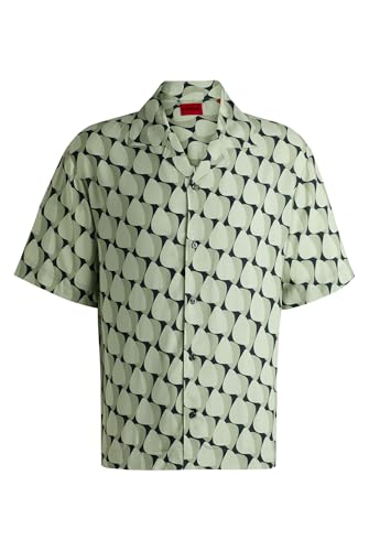 HUGO Herren Espino Oversized-Fit Hemd mit abstraktem Print Hellgrün XXL von HUGO