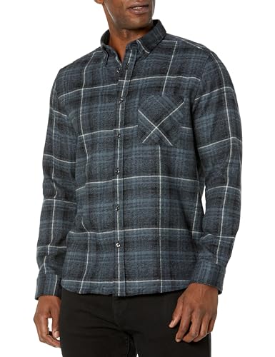 HUGO Herren Flanellhemd mit lockerer Passform, Kariertes Muster, Knopfleiste Hemd mit Button-Down-Kragen, Stormy Black/Dark Teal/Gable Green, XX-Large von HUGO