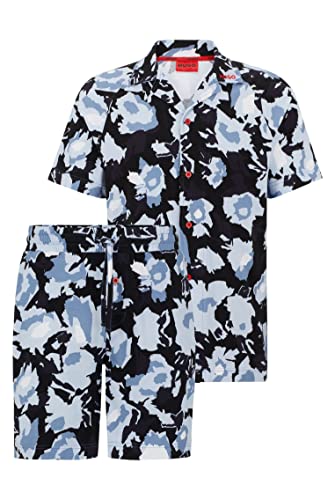 HUGO Herren Foliage PJ Short Pyjama aus Stretch-Baumwolle mit abstraktem Blumen-Print Dunkelblau XL von HUGO