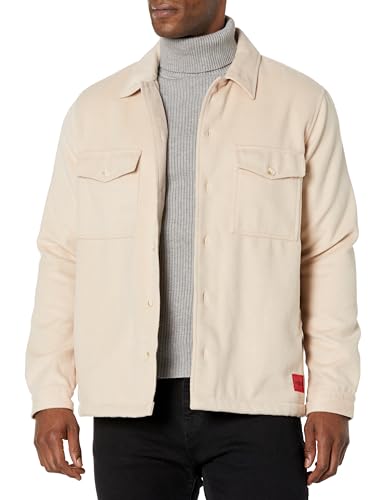 HUGO Herren Gewaschenes Twill-Overshirt mit aufgesetzten Taschen und Knopfleiste Hemd mit Button-Down-Kragen, Sandstein Beige, XX-Large von HUGO
