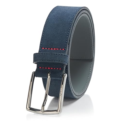 HUGO Herren Gregor Smooth Suede Leather Belt Gürtel, Reines Marineblau, 40 von HUGO