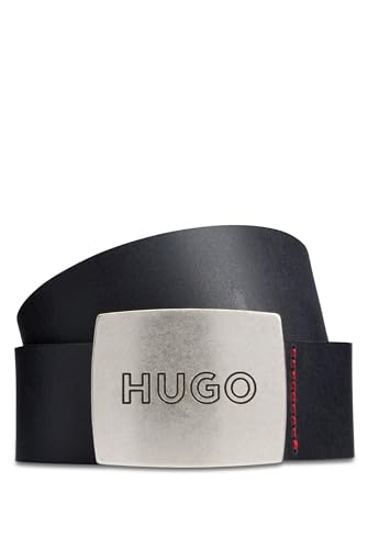 HUGO Herren Gro Sz35 Ledergürtel mit Logo auf der Koppelschließe Schwarz 100 von HUGO