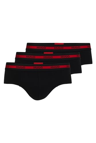 HUGO Herren HIPBR Triplet Planet Dreier-Pack Slips aus Stretch-Baumwolle mit Logos am Bund Schwarz M von HUGO