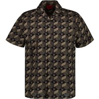 HUGO Herren Kurzarmhemd schwarz Baumwolle von HUGO