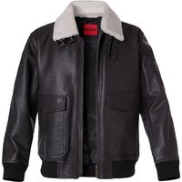 HUGO Herren Lederjacke schwarz Büffelleder unifarben von HUGO
