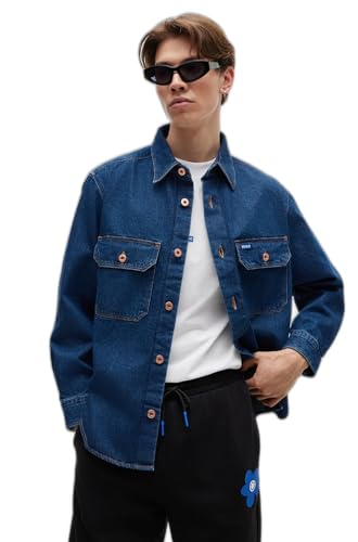 HUGO Herren Jeanshemd mit großer Vordertasche und Knopfleiste, Indigoblau, XL HUGO Herren Jeanshemd mit großer Vordertasche und Knopfleiste, Indigoblau, XL von HUGO