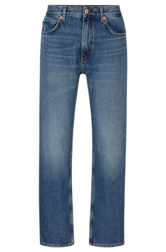 HUGO Herren Jonah Regular-Fit Jeans aus mittelblauem Stone-Washed Baumwoll-Denim Dunkelblau 32/32 von HUGO
