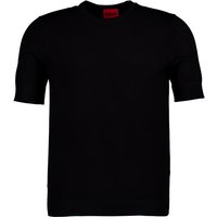 HUGO Herren Kurzarmpullover schwarz Baumwolle unifarben von HUGO