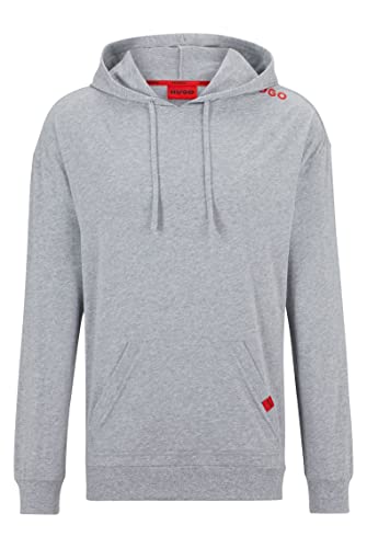 HUGO Herren Labelled Sweat Hood Hoodie aus elastischem Baumwoll-Jersey mit roten Logo-Details Grau S von HUGO