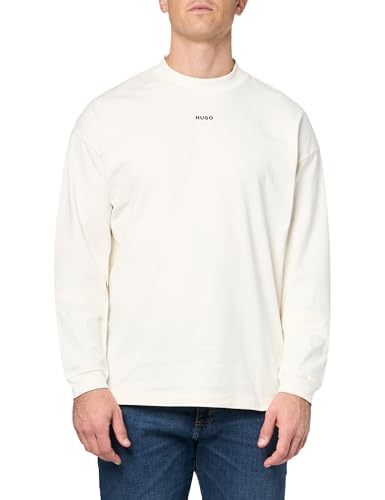 HUGO Herren-Langarmshirt mit Stehkragen und Logo in der Mitte, Zwiebelcreme, L von HUGO