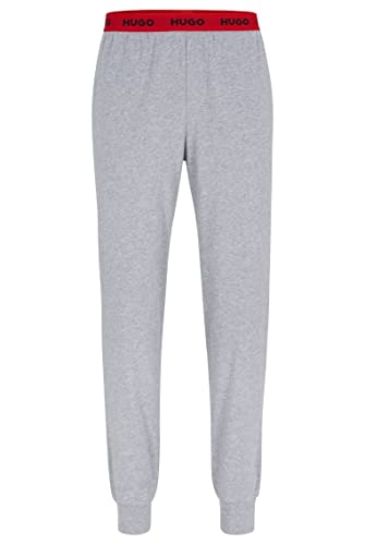 HUGO Herren Linked Pants Pyjama-Hose aus Stretch-Baumwolle mit Logos am Bund Grau L von HUGO