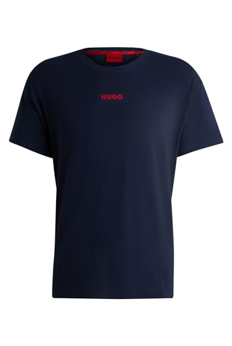 HUGO Herren Linked T-Shirt Pyjama-Shirt aus elastischem Baumwoll-Jersey mit rotem Logo Dunkelblau S von HUGO