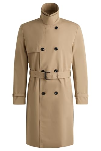 HUGO Herren Maluks2511 Wasserabweisender Trenchcoat mit Gürtel Beige 54 von HUGO