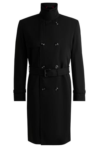 HUGO Herren Maluks2511 Wasserabweisender Trenchcoat mit Gürtel Schwarz001 52 von HUGO