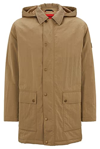 HUGO Herren Marico2331 Wasserabweisender Car Coat mit abnehmbarer Kapuze Hellbraun 48 von HUGO