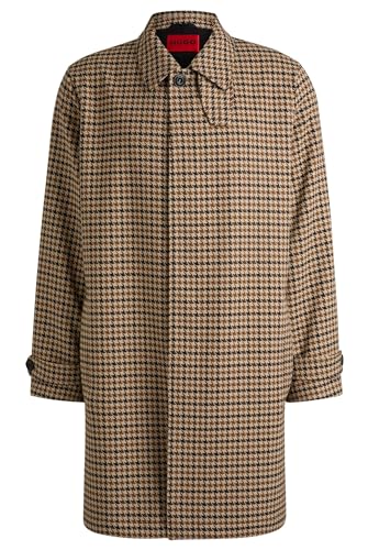HUGO Herren Maver2432 Karierter Mantel mit Hahnentritt-Muster und verdecktem Verschluss Dunkelbraun L von HUGO