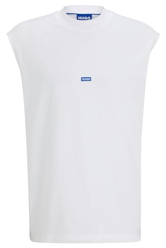 HUGO Herren Navertz Ärmelloses T-Shirt aus Baumwoll-Jersey mit blauem Logo-Etikett Weiß L von HUGO