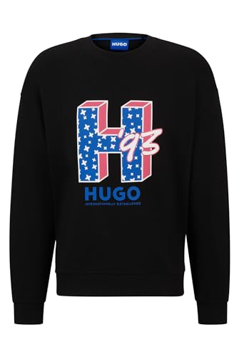 HUGO Herren Neasyo Regular-Fit Sweatshirt aus Baumwoll-Terry mit Logo-Artwork Schwarz L von HUGO