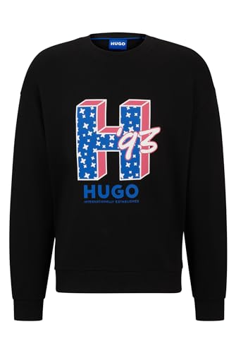 HUGO Herren Neasyo Regular-Fit Sweatshirt aus Baumwoll-Terry mit Logo-Artwork Schwarz M von HUGO