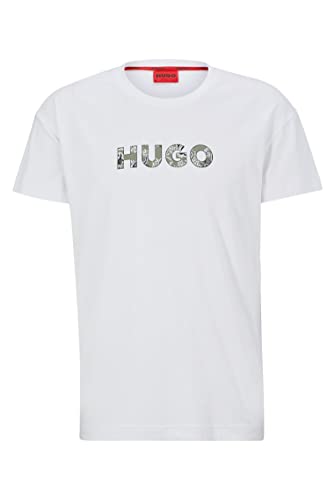 HUGO Herren Paisley T-Shirt Relaxed-Fit Pyjama-Shirt mit Paisley-Logo Weiß L von HUGO