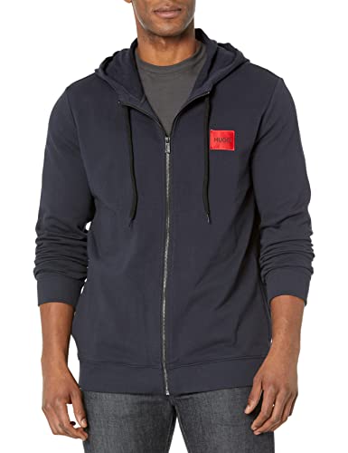 HUGO Herren Regular Fit Square Logo Jersey Hooded Zip Up Sweatshirt Kapuzenpullover, Skycaptain Navy, Medium von HUGO