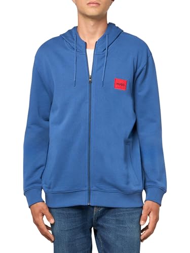 HUGO Herren Regular Fit Square Logo Jersey Hooded Zip Up Sweatshirt Kapuzenpullover, Skyline Blue, X-Large von HUGO