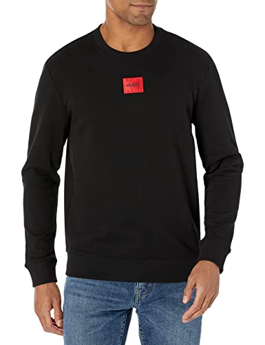 HUGO Herren Jersey-Sweatshirt mit Quadratischem Logo, Normale Passform Pullover, Rabenschwarz, S von HUGO