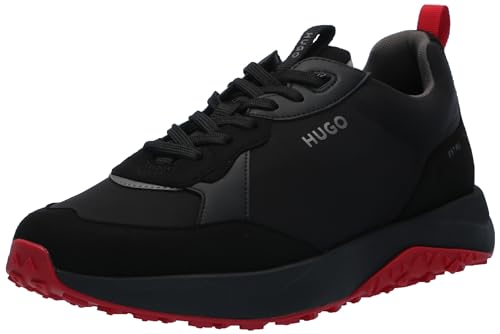 HUGO Herren Running Style Mix Material Sneakers Sneaker, Schwarz-Black Pepper, 42 EU von HUGO