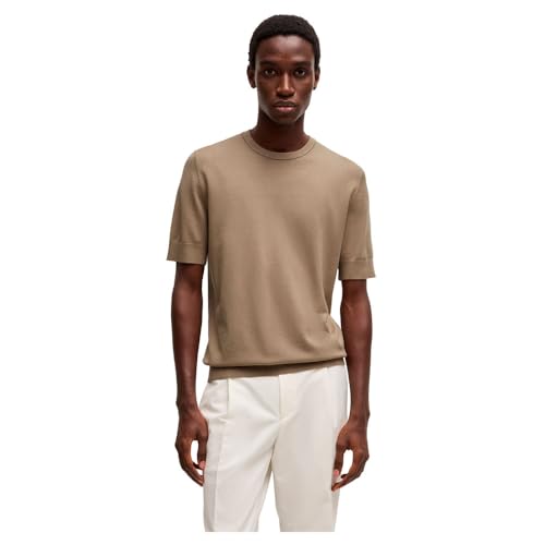 HUGO Herren San Carl-CV Slim-Fit Strickpullover mit kurzen Ärmeln Braun S von HUGO