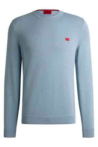 HUGO Herren San Cassius-C1 Pullover aus Baumwolle mit rotem Logo-Label Blau XL von HUGO