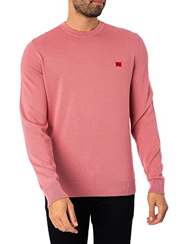 HUGO Herren San Cassius-C1 Pullover aus Bio-Baumwolle mit rotem Logo-Label Pink M von HUGO