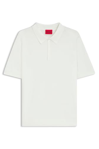 HUGO Herren San Peter-CV Strick-Poloshirt mit verdeckter Knopfleiste Natur L von HUGO