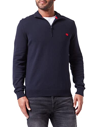 HUGO Herren San Quintus-C Troyer aus Baumwolle mit rotem Logo-Label Dunkelblau S von HUGO