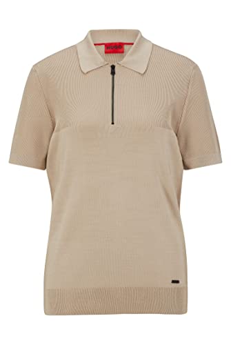 HUGO Herren Sayfong-1 Slim-Fit Polopullover mit Reißverschlussleiste und Struktur-Mix Hellbeige L von HUGO