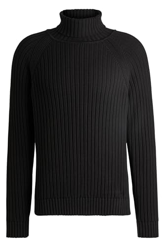 HUGO Herren Sigur Relaxed-Fit Rollkragenpullover aus Gerippter Baumwolle Schwarz001 M von HUGO