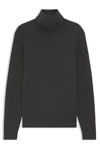 HUGO Herren Smattor Strukturierter Strick-Rollkragenpullover aus Baumwolle Dunkelgrau L von HUGO