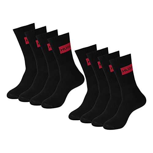 HUGO Herren Socken Crewsocks QS Rib Label CC 4 Paar, Farbe:Schwarz, Größe:39-42, Artikel:-001 black von HUGO