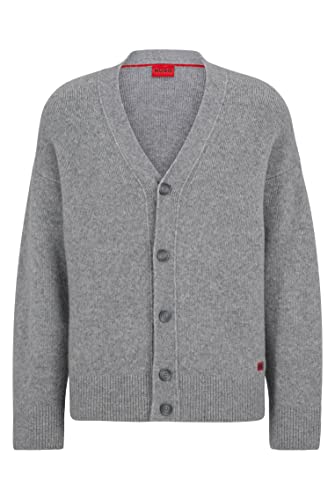 HUGO Herren Sopro Cardigan aus Woll-Mix mit rotem Logo-Etikett Grau S von HUGO