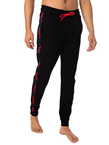 HUGO Herren Sporty Logo Pant Jogginghose aus Bio-Baumwolle mit Beinbündchen und Logo-Tape Schwarz L von HUGO