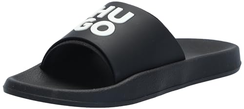 HUGO Herren Stacked Logo Slide Schiebe-Sandalen, Schwarz-Black Pepper, 43 EU von HUGO