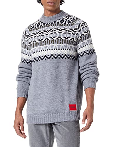 HUGO Herren Steenor Relaxed-Fit Pullover aus Woll-Mix mit Jacquard-Muster Hellgrau M von HUGO