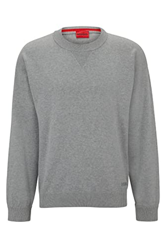 HUGO Herren Swart Pullover aus Bio-Baumwolle mit Logo-Stickerei Grau XXL von HUGO