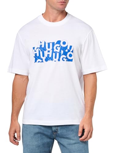 HUGO Herren-T-Shirt mit Repeat-Logo, Rundhalsausschnitt, Weißer Knochen, XX-Large von HUGO
