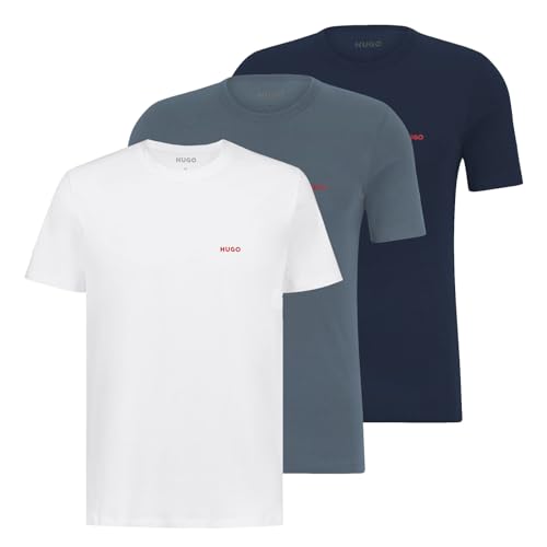 HUGO Herren T-Shirts Kurzarmshirts Cotton Crew-Neck 3er Pack, Farbe:Mehrfarbig, Größe:2XL, Artikel:-125 Navy/Jeans/White von HUGO